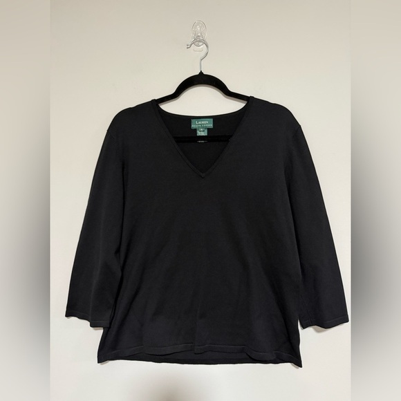 Lauren Ralph Lauren Black V-Neck Silk Blend Sweater Size XL Quiet Luxury - Picture 1 of 5